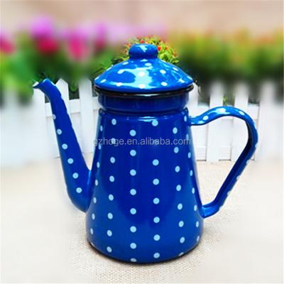 China Sale 1.1L Vintage Snowflake Dot Coffee Enamel Kettle Sustainable Enamel Hot Water Kettle Custom Large & Straight Kettle for sale