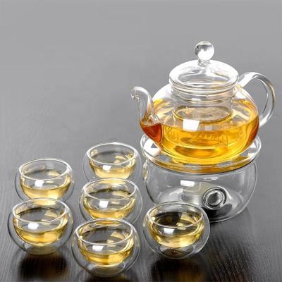 China Perfect viable gift for any tea lover tea maker glass filter teapot with a warmer and 6 cups of tea for sale