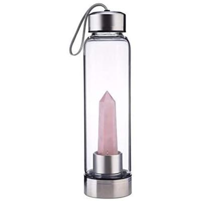 China Crystal Water Bottle - Rose Quartz Gemstone Infused Elixir eco-friendly sustainable - natural wellness healing glass bottle for sale