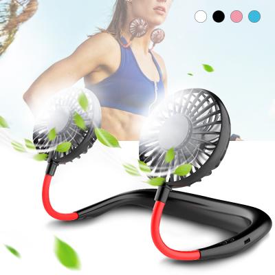 China Rechargeable Mini Neck Dual Heads Home Cool Cooler Portable Car Portable Neck Fan USB Hanging Hands Outdoor Sports for sale