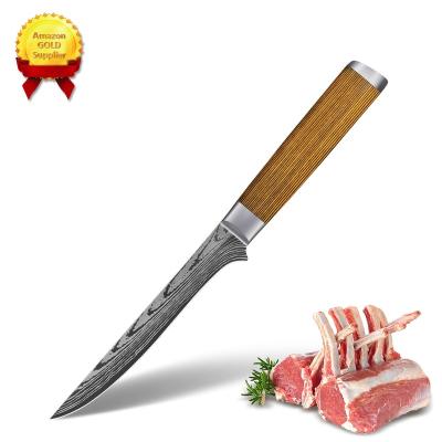 China 6 Inch Long Damascus Fillet Knife Stainless Steel Pakka victorinox Disposable Yellow Wood Boning Knife for sale