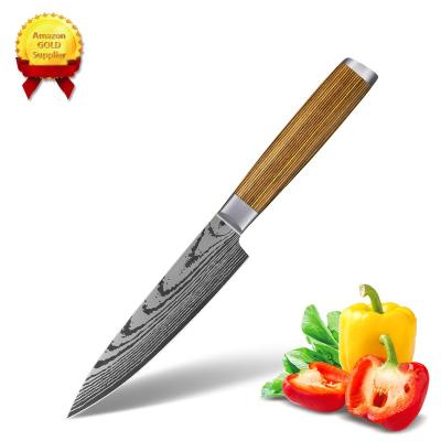 China Disposable Yellow Pakka Wood 5 Inch Damascus Steak Knives Gold Sharp Steak Knives Small Dining Steak Knives for sale