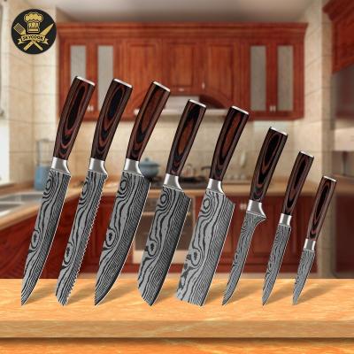 China Brown Pakka Disposable Wooden Kitchen Knife Set Japanese Damascus Chef Knife Set Stainless Steel Design Knife Set for sale