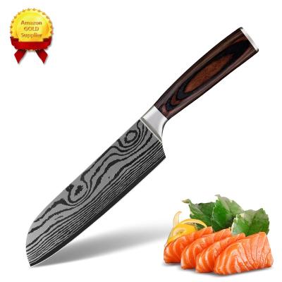 China Disposable Wood Brown Pakka Santoku 7 Knife Japanese Damascus Wood Santoku Knife Inch Santoku Handle Knives for sale