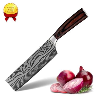 China Brown Pakka Disposable Wood 7 Inch Damascus Nakiri Knife Vegetable Knife Japanese Nakiri Knife for sale