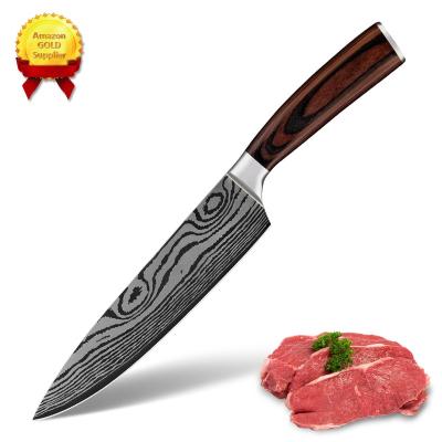 China Disposable Wood Brown Pakka 8 Inch Damascus Chef Knife Kitchen Chef Knife Chef Knife With Block for sale