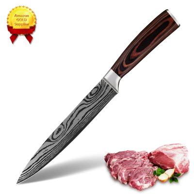 China Disposable Brown Pakka Wood 8 Inch Damascus Carving Knife Meat Carving Knife Wooden Steak Slicing Knife for sale