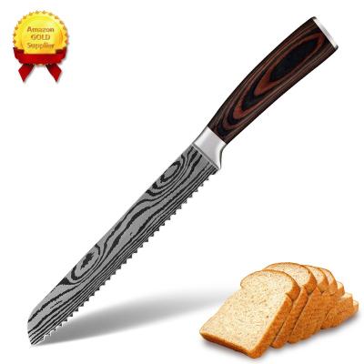 China Disposable Wood Brown Pakka Custom Serrated Bread Knife 8 Inch Damascus Bread Knife Bread Knife for sale