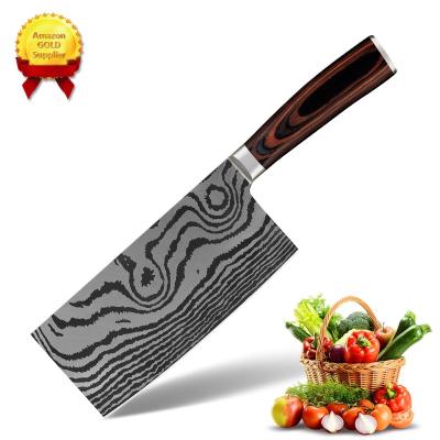 China Brown Pakka Disposable Wood 7 Inch Damascus Kitchen Chef Knife Chinese Chinese Cleaver Knife for sale