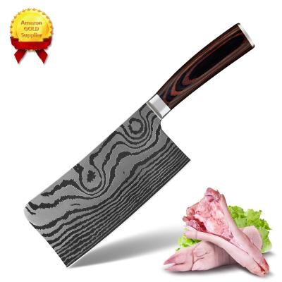 China Disposable Brown Pakka Wood 7 Inch Chinese Japanese Damascus Cleaver Butcher Knife Cleaver Knife for sale