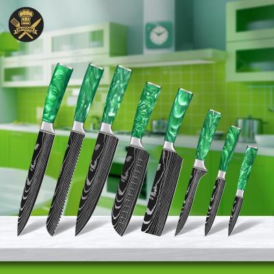 China Jadeite Green Resin Disposable Knife Set Damascus Steel Kitchen Knife Set Damascus Chef Knife Set Damascus Steel for sale