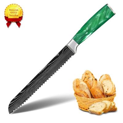 China 8 Inch Damascus Kitchen Bread Cutter Knife Bread Separator Scale Knife Bread Knife OEM Disposable Jadeite Green Resin Green Resin for sale