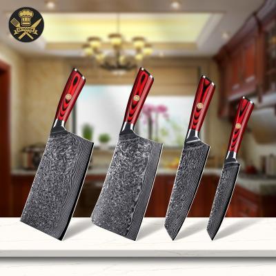 China Factory Disposable Knife Skycook Damascus Steel Knife Set Damascus Kitchen Knives Set With Handle Red Group Of Ten for sale