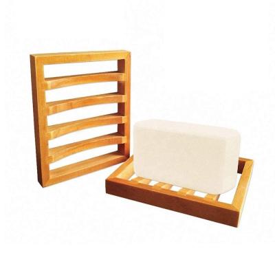 China Rustic Style Natural Bathroom 2 Piece Dish Soap Crate Rectangular Waterproof Wooden Rack for sale