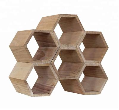 China Sustainable Free Standing Stackable Wooden 6 Bottle Honeycomb Wine Rack for sale