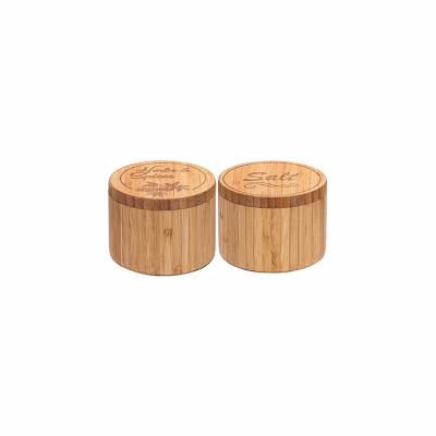 China Sustainable Wood Bamboo Salt Box Storage Containers Spice Box Seasoning Jar Seasoning Box for sale