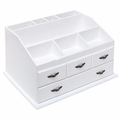 China Viable Shabby Chic White Wooden Trays 4 Storage 8 Drawers Jewelry / Makeup / Cosmetics Organizer Display Rack for sale