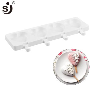 China New Viable Homemade 4 Cavity Silicone Ice Cream Marker Heart Popsicle Mold DIY Tools for sale