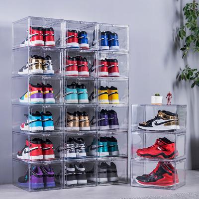 China Amazon Viable Hot Sale Plastic Clear Sneaker Drop Front Shoe Box Organizer Shoe Storage Transparent for sale