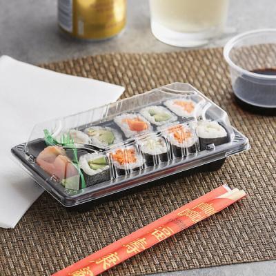 China Tray In Stock Black Plastic Packing Container Sealed Loop Round Sushitray Food Packaging Round Tray Sushi Takeaway Box for sale