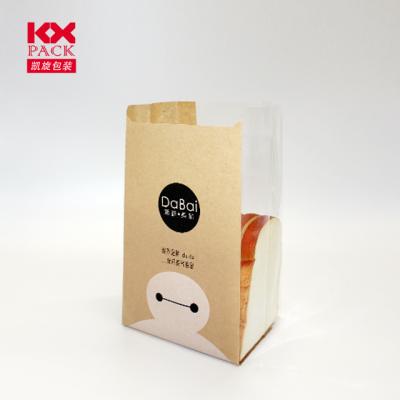 China Disposable Food Grade Kraft Paper Bag With Clear Window For Bread Packaging for sale