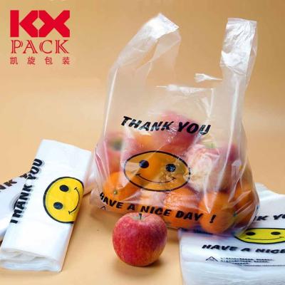 China Big Smile Reusable Waterproof T-shirts Moisture Proof Disposable Plastic Grocery Small Carry Shopping Bags Bulk Vest Bag for sale