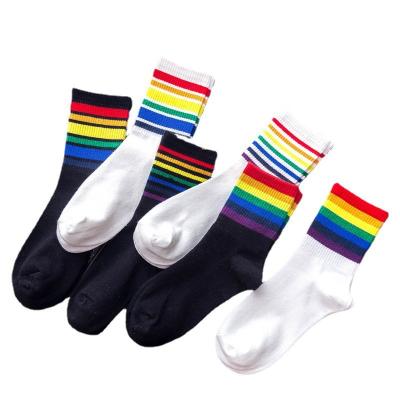 China QUICK DRY spring and fall combed cotton rainbow thongs women's solid color tube thongs cotton socks for sale