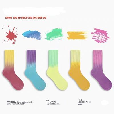 China Youth Sporty Unisex Crew Tie Custom Tie Dye Socks Couples Candy Color Ink Unisex Socks Tie Dye for sale