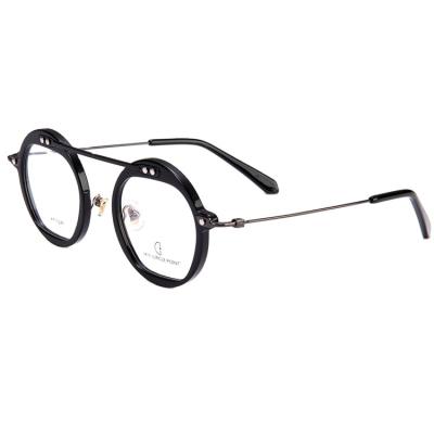 China Myopic Frame Eyeglasses HP303 Fashion Custom General Purpose Thin Frame Acetate Round Glasses for sale