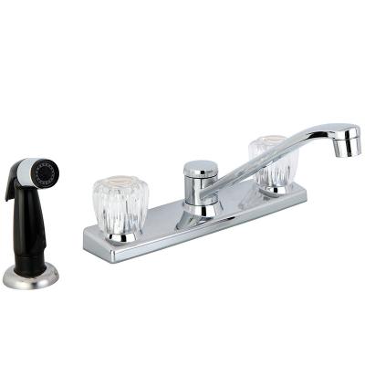 China Thermostatic Faucets Deck Mount Chrome Brass Finish Two Handle Plastic Kitchen Faucet F8212 With Spray for sale