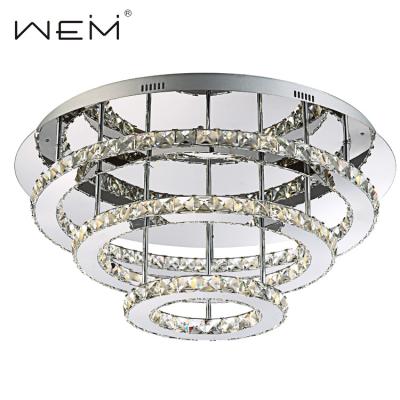 China Contemporary Indoor Luxury Hotel Decor 3 Rings Round Crystal Decorative Ceiling Lights For Home Decor for sale