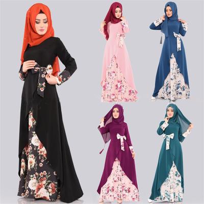 China Muslim Clothing 2022 New Muslim Women's Abaya Long Sleeve Dress Bottoming Long Loose Waist Printed Long Skirt for sale