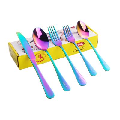 China GEFLY 20-Piece Rainbow Color Plated Silverware Flatware Knife Stocked Spoon Fork Stainless Steel Flatware Set for sale