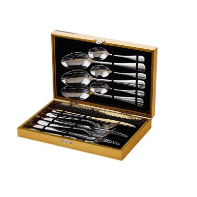 China Stocked 12 16 24 36pcs Stainless Steel Cutlery Set With Wooden Box for sale