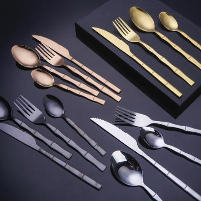 China Stocked Reusable Bamboo Style Stainless Steel Flatware Fork Spoon Cutlery Set for sale