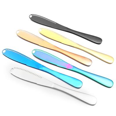 China Rainbow Black Mini Multifunction Cheese Stainless Steel Butter Spreader Stocked Golden Knife for sale