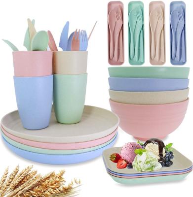 China Dishwasher Safe Microwave Soup Stocked Custom Rice Rolls Wheat Straw Plastic Tableware Dinnerware Dishes Cups Sets for sale