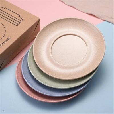 China Sustainable Household Wheat Straw Plastic Round Fruit Cake Dessert Dishes Light Natural Dish for sale