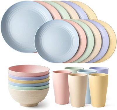 China Multicolor Wheat Stocked Straw Dinnerware 24-Piece Kitchen Sets for sale