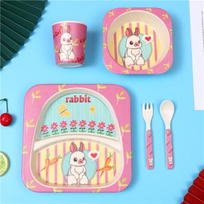 China Minimalist Bamboo Fiber Melamine Wedding Kids Portable Korean Plastic Biodegradable Restaurant Tableware Set for sale