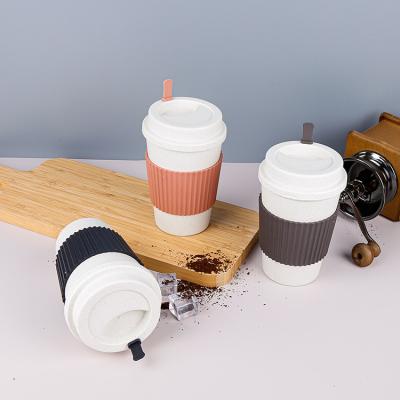 China Eco-Friendly Reusable Wholesale Design Seal Stored Straw Coffee Mug Travel Print Wheat 350ml Leakproof Coffee Cup for sale