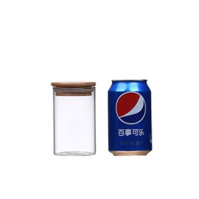 China 6.5*10cm 330ml 300ml 10oz cheap stocked clear glass jar with bamboo lid for sale