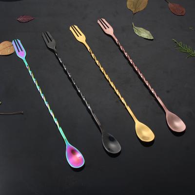 China Gold Handle Disposable Long Stainless Steel Spoon Ice Tea Cup Coffee Cup Spoon Cocktail Shaking Stirring Spoon for sale