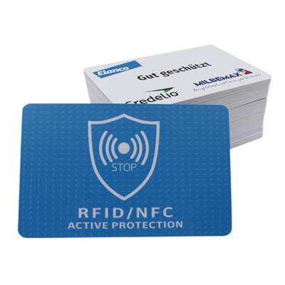 China 2021 Factory Price Waterproof / Waterproof Customize Logo Size Credit Card Smart Nfc Rfid Protector High Quality Card Cr 80 Blocking Card for sale