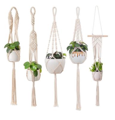 China Europe Wall Hanging Handwoven Flowerpot Net Bag Indoor And Outdoor Natural Rope Cotton Lanyard Plant Basket Hanging Net Bag for sale