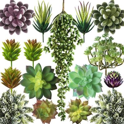 China Modern Hot Selling 15 Suits Plant Simulation Green Plant Small Artificial Potted Succulent Bonsai Decorations for sale