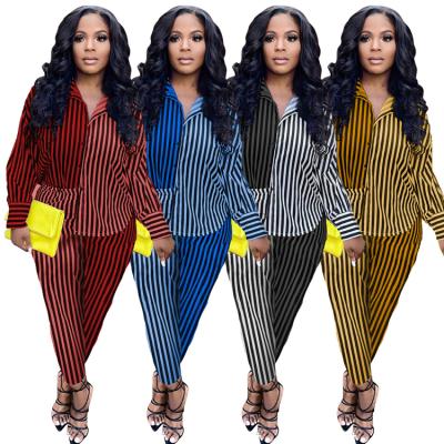 China new arrival ladies Anti-wrinkle fall two-piece set spliced ​​casual cute striped patchwork autumn women shirt for sale