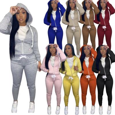 China 2021 Wholesale QUICK DRY Slim Body Hoodie Drawstring Women Solid Color Thin Legs Tracksuit Ladies Fall Winter Sweatsuit 2 Pieces Set for sale