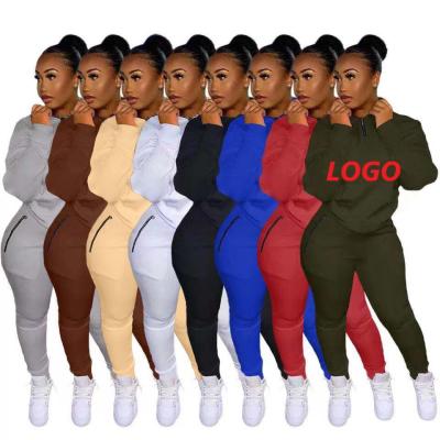 China Custom Logo Fashion Ladies Solid Color Anti-pilling Women Casual Joggers Pants Two Piece Pants Set Women Sweatsuit Set Tracksuit for sale