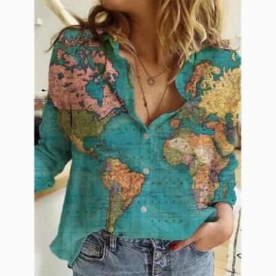 China 2021fall new breathable casual ladies trace print loose long sleeve plus size women T-shirt blouse shirts for women for sale